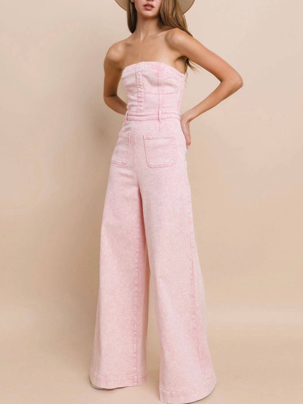 Just Sweet Pink Denim Jumpsuit