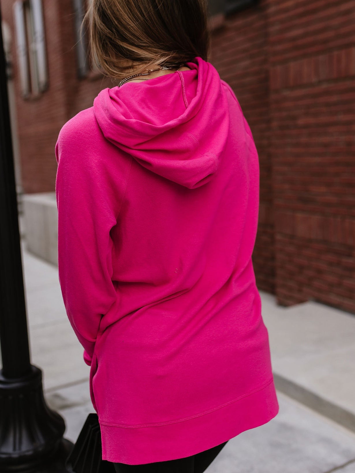 Pink Side Slit Hoodie