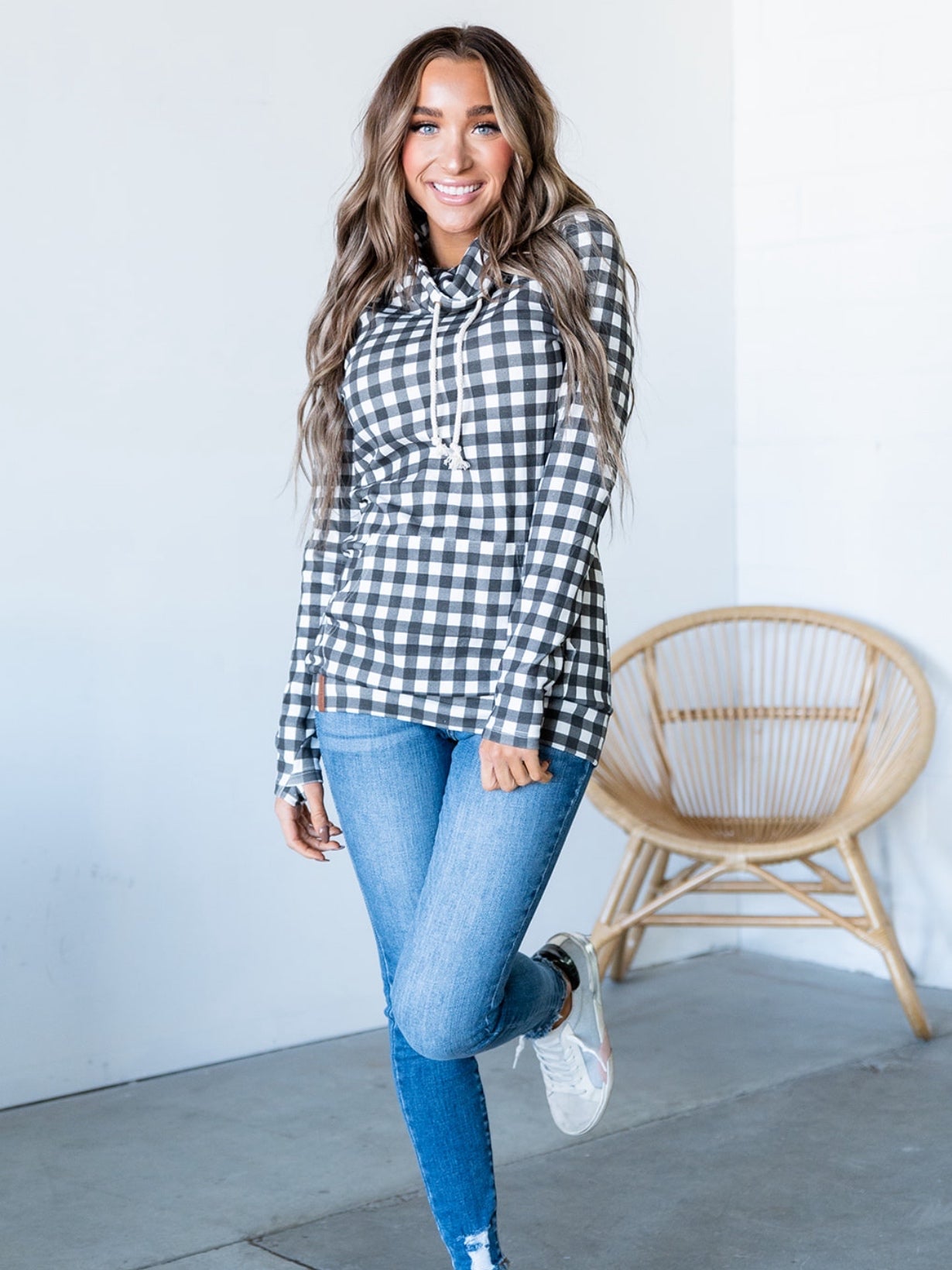 Plaid Love Cowlneck Sweatshirt