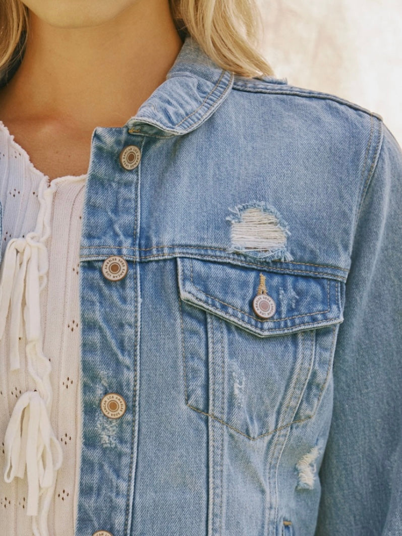 Raw Hem Blue Jean Jacket