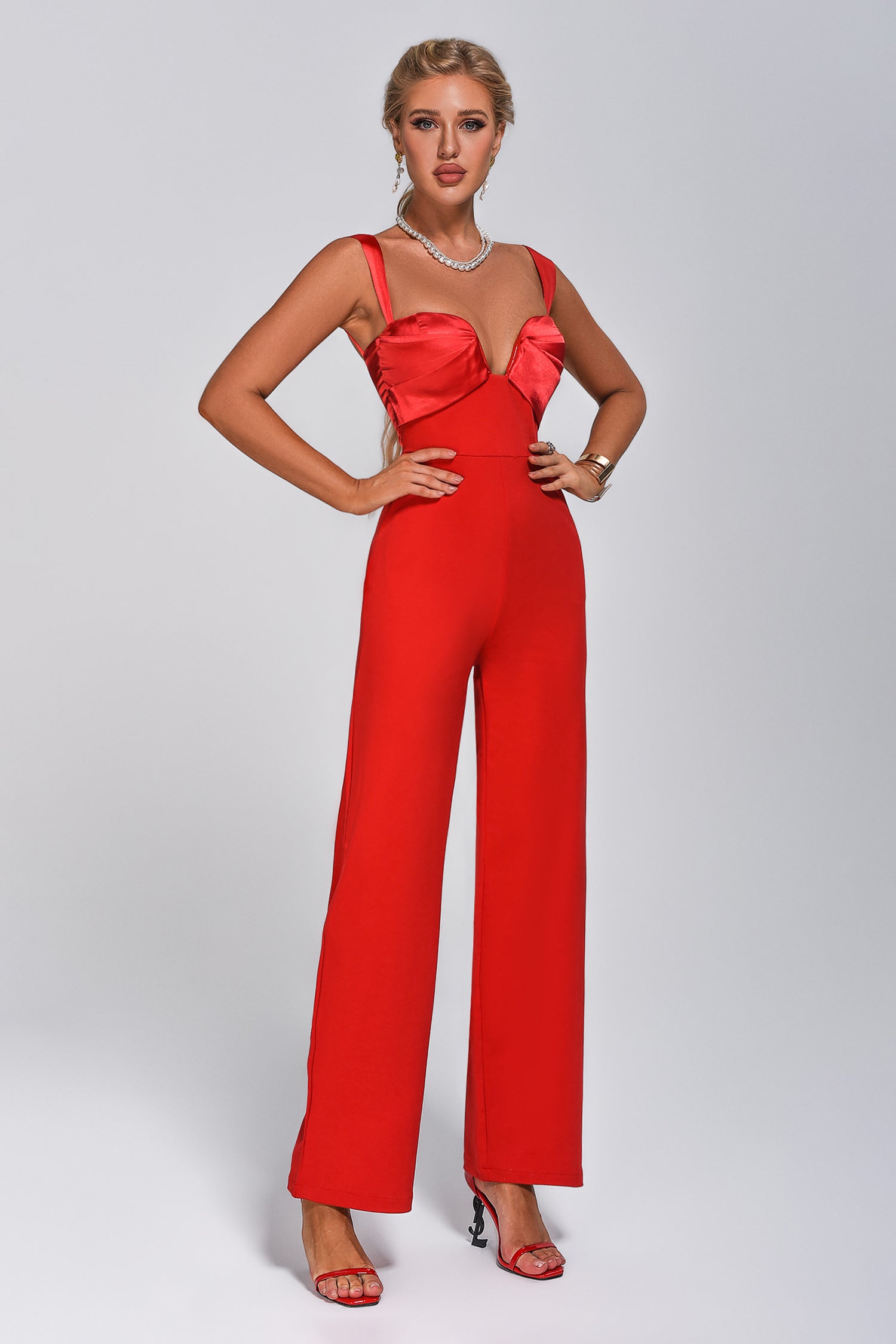Bace Satin Jumpsuit - Red