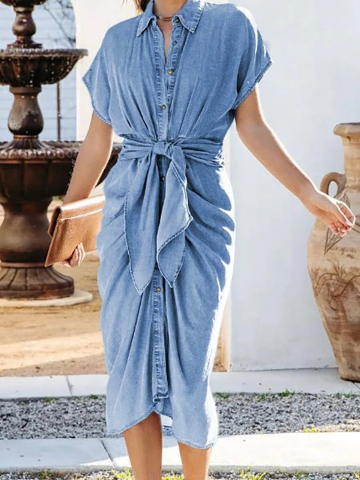 Denim Tie Front Dress