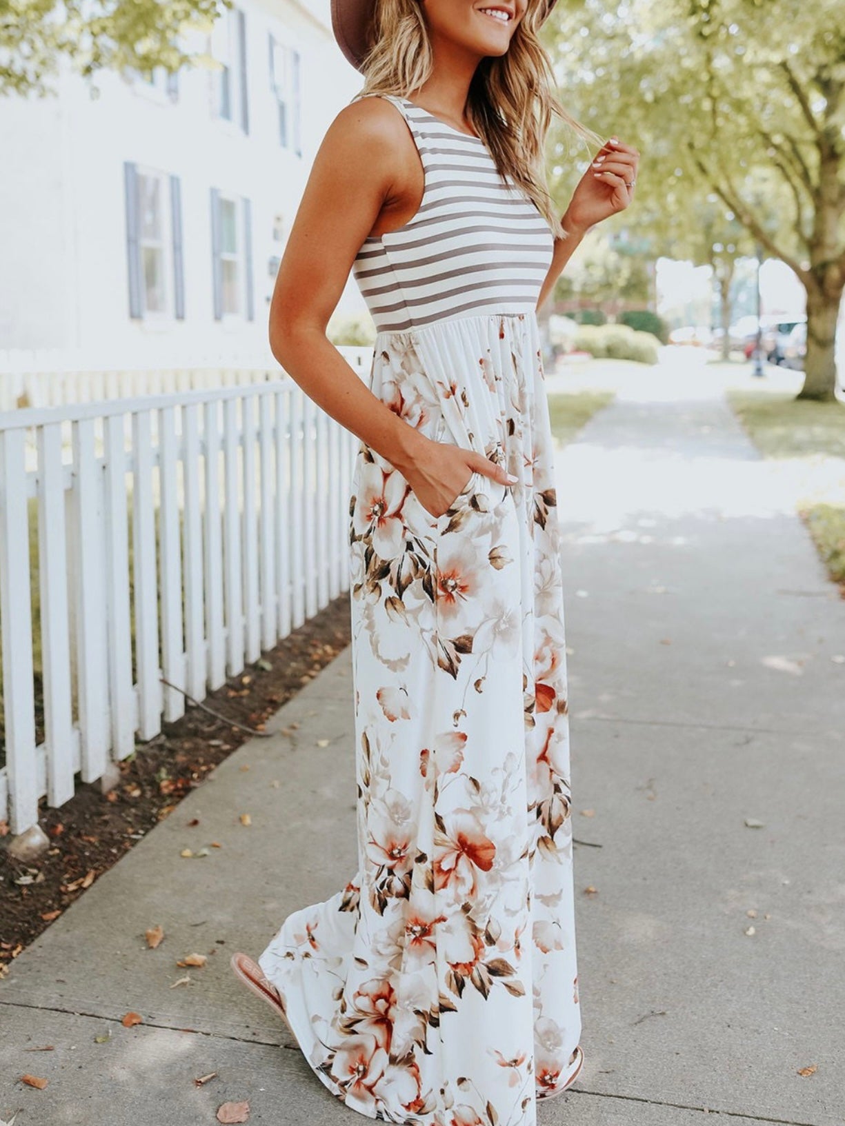 Stripe + Floral Maxi Dress