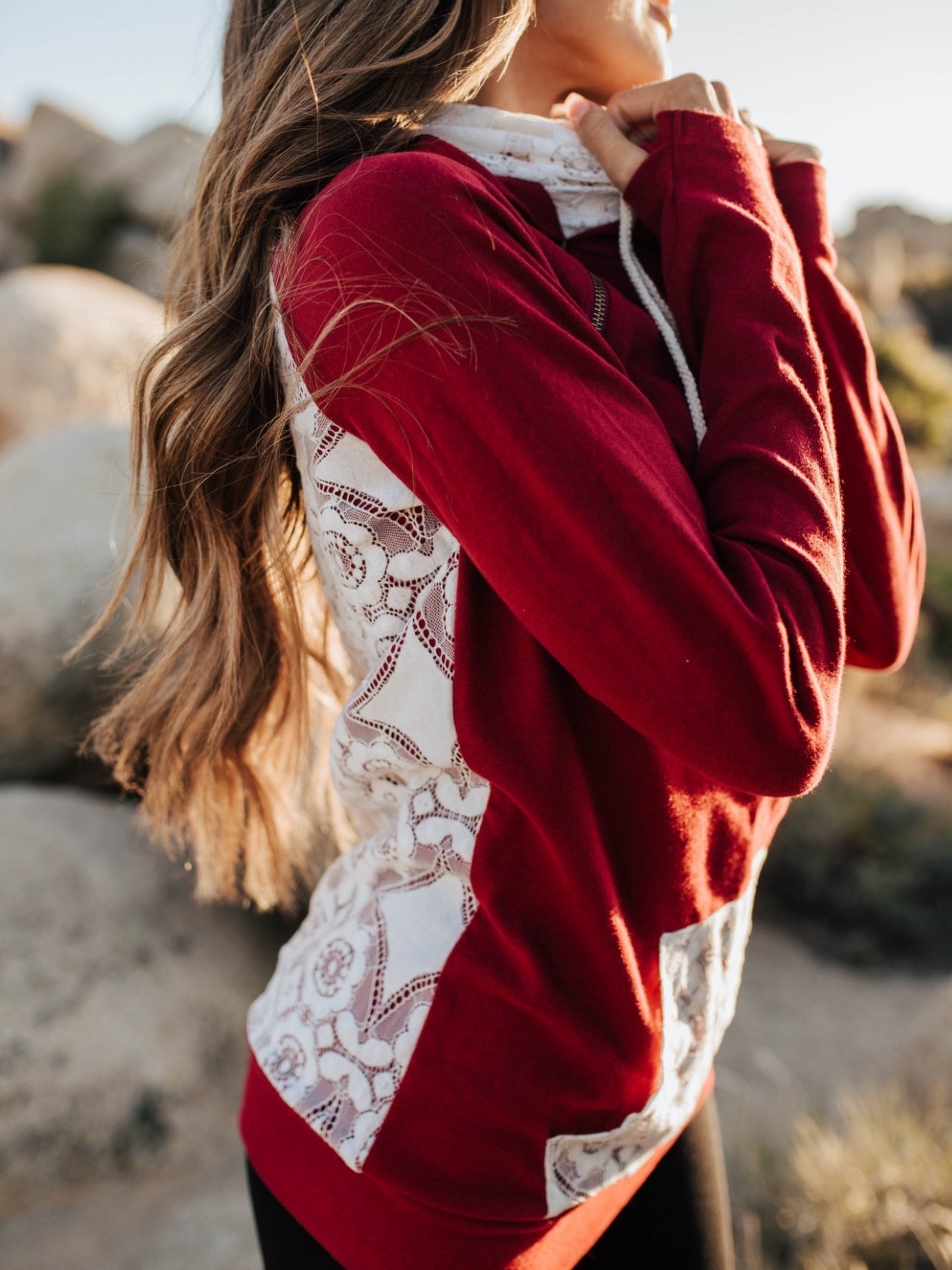 Lovely Lace Burgundy Hoodie