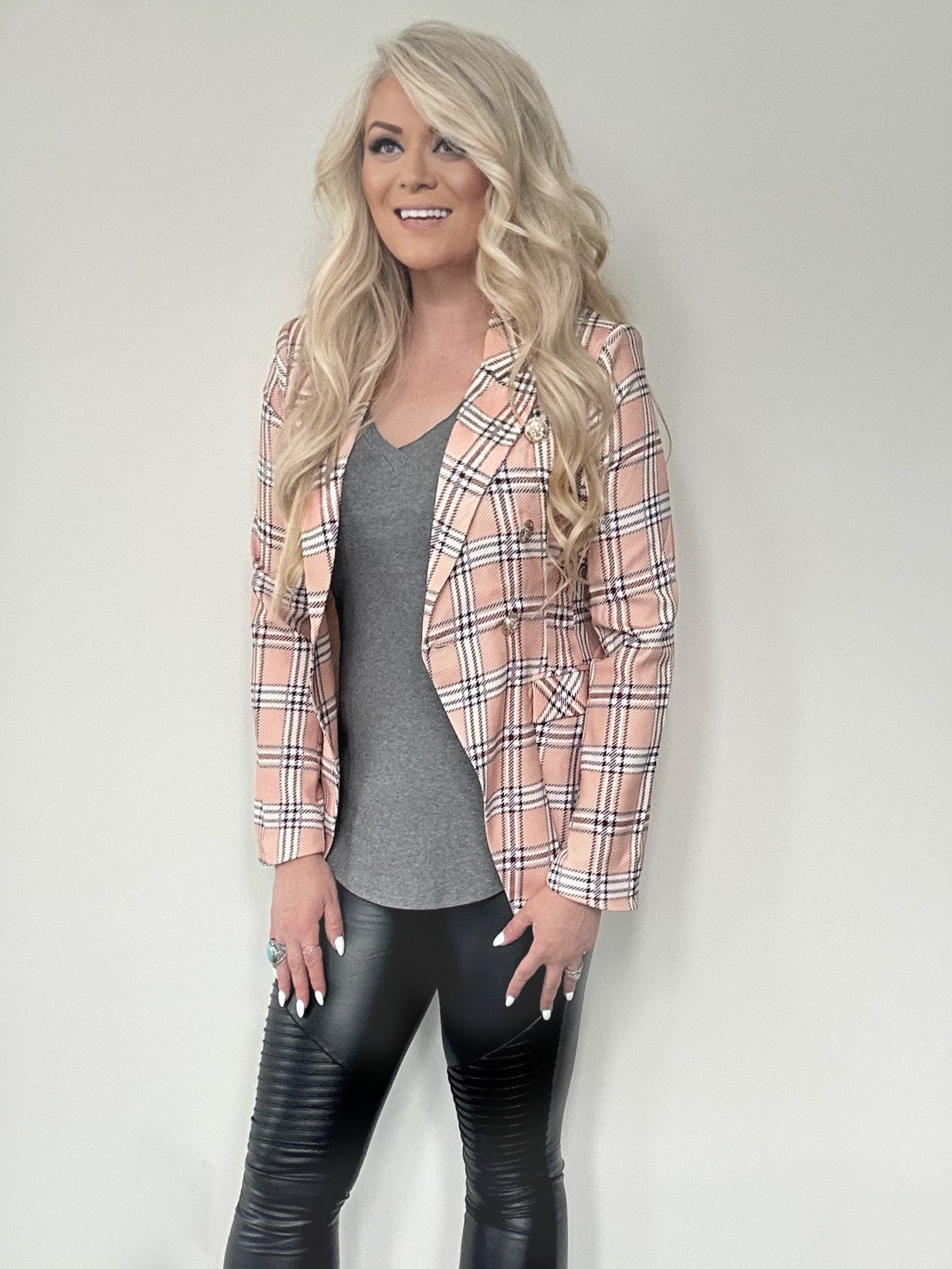 Just Peachy Plaid Blazer