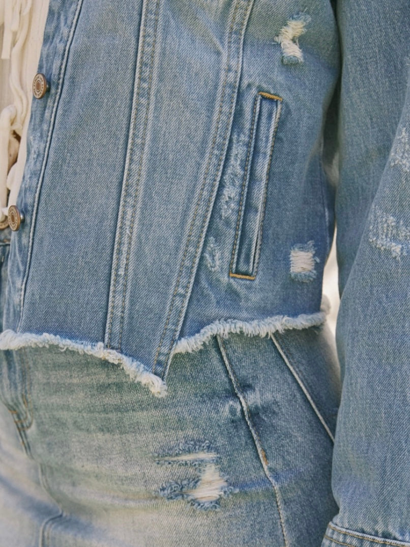 Raw Hem Blue Jean Jacket