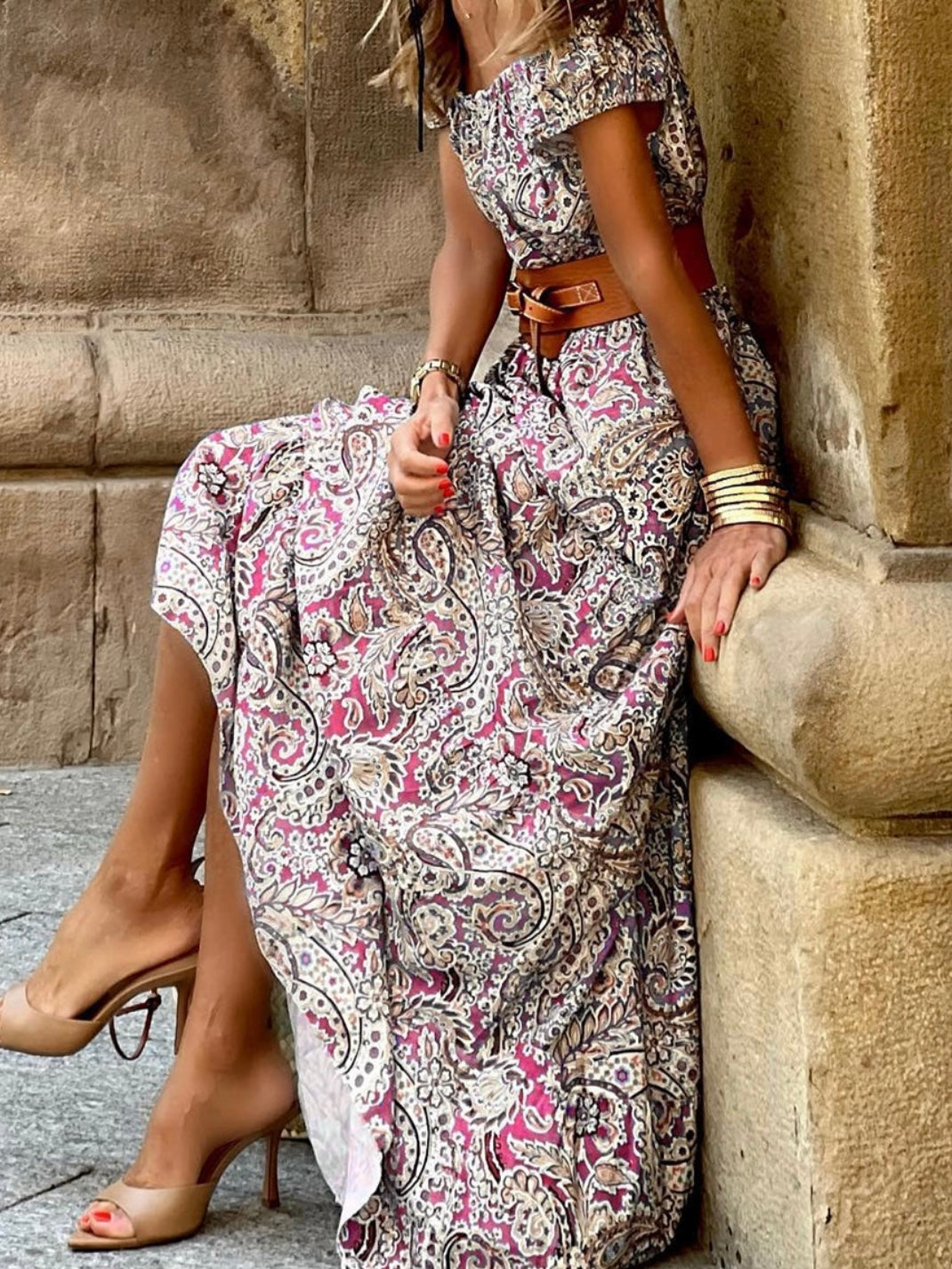 Amelia Boho Pink Paisley Dress