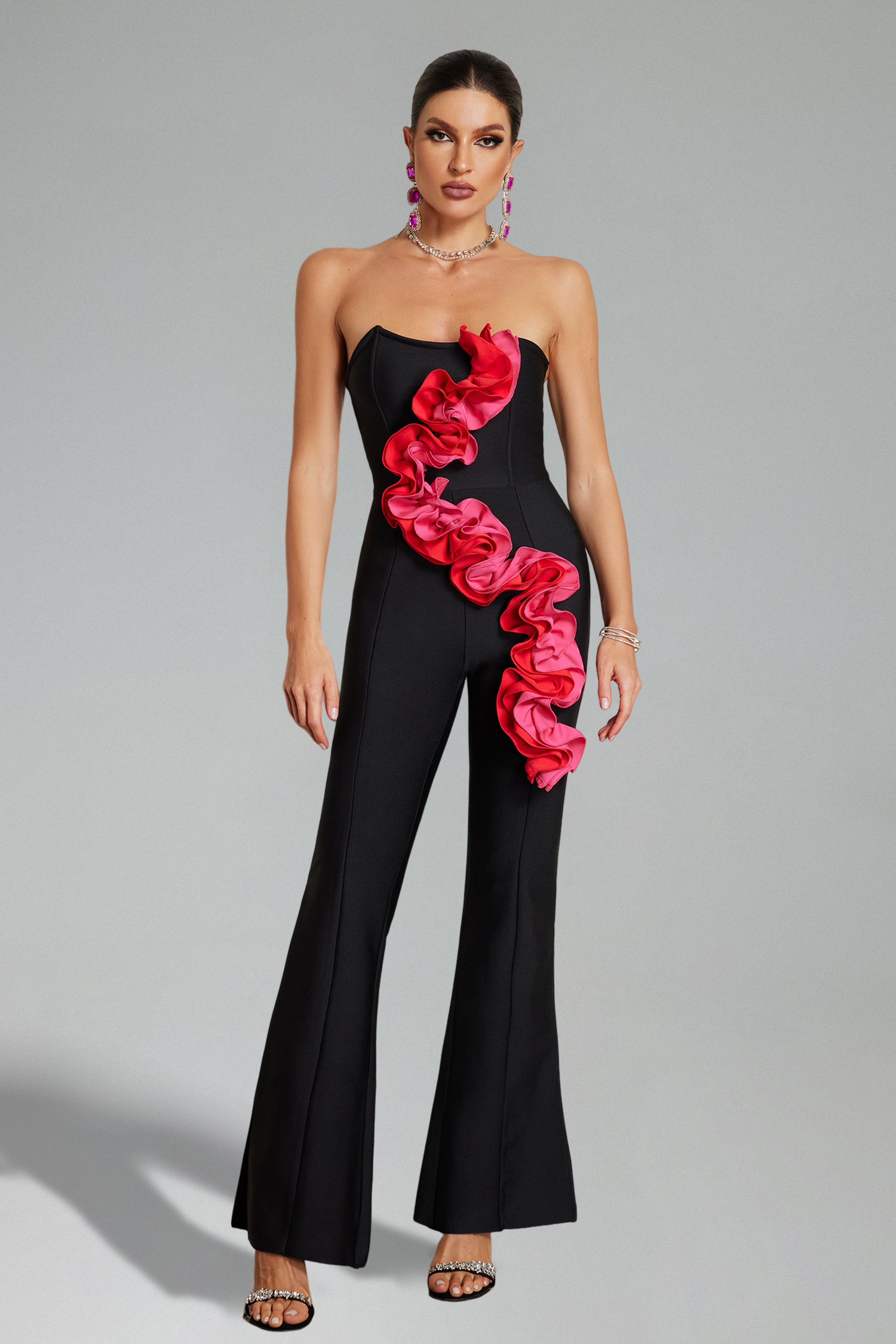 Wynter Flower Strapless Slit Jumpsuit