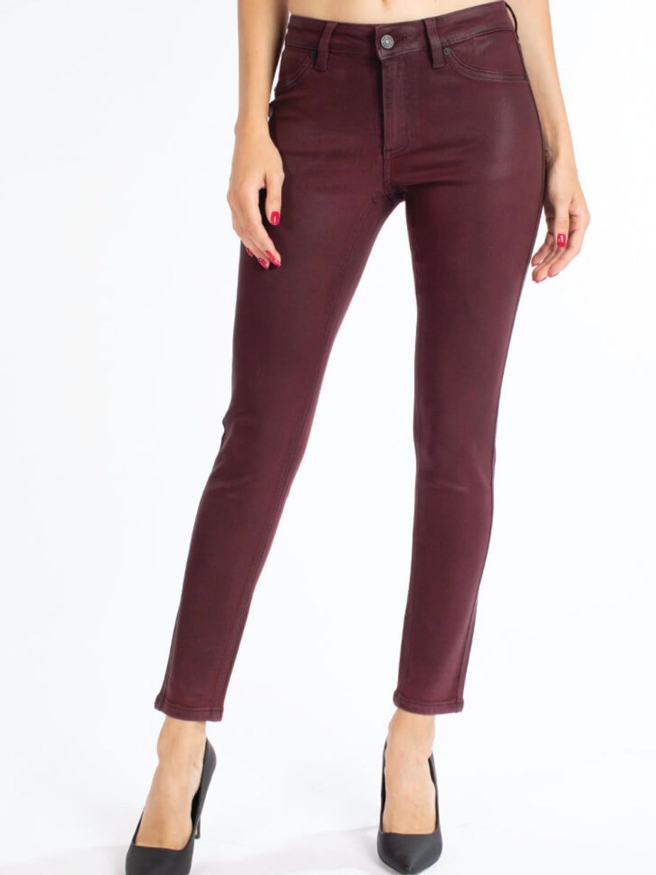 Kancan Coated Burgundy Jeans