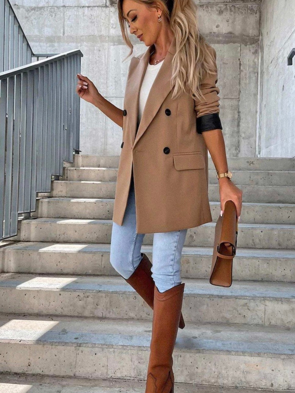 Myla Faux Leather Camel Blazer