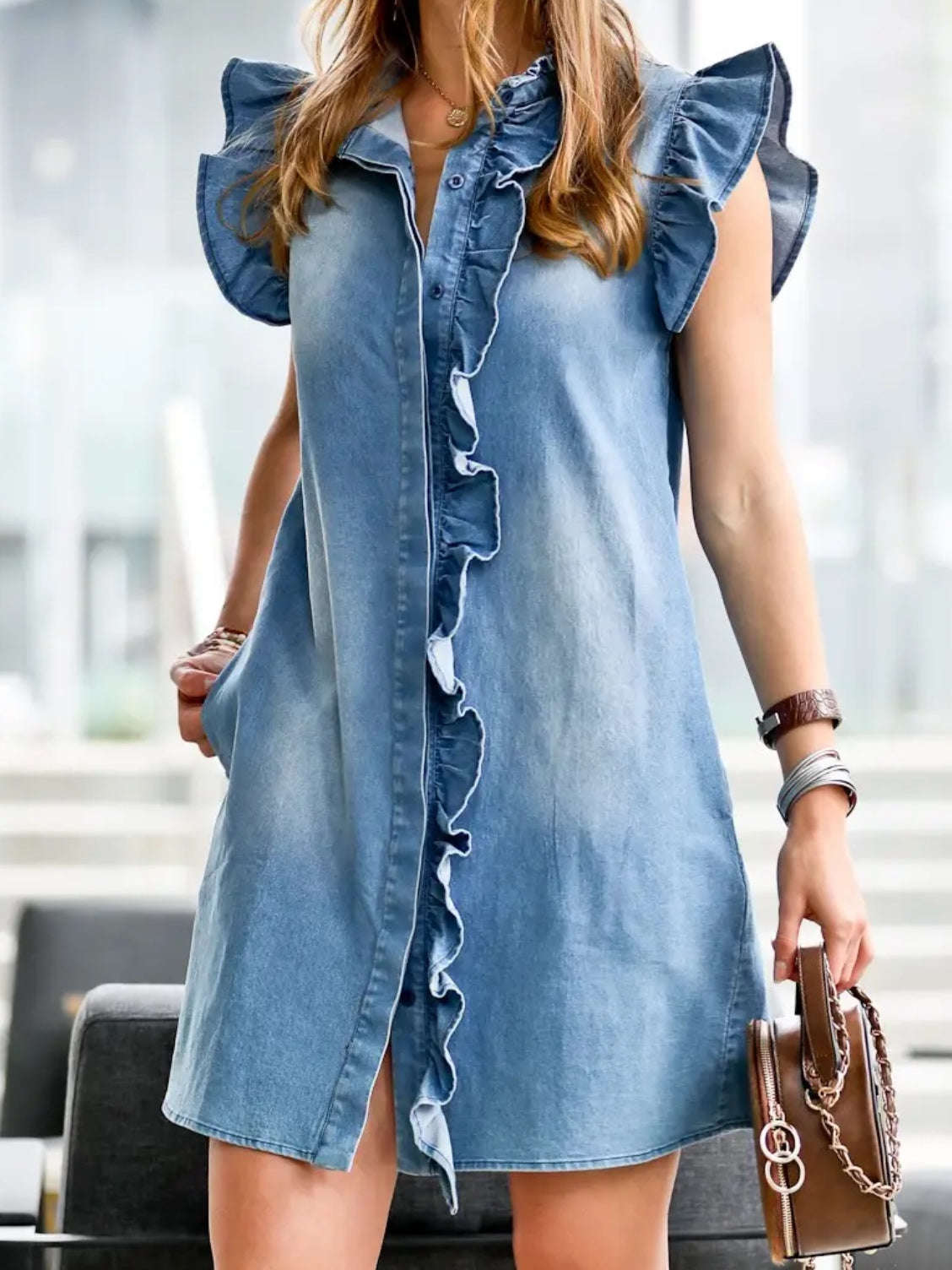 Denim + Ruffle  Dress