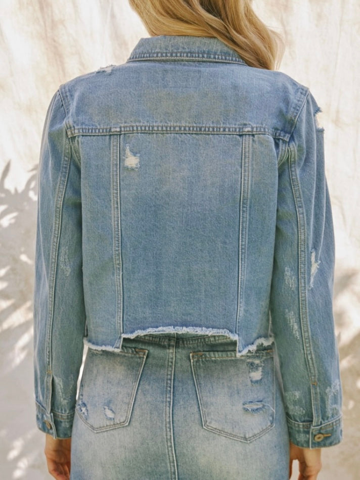 Raw Hem Blue Jean Jacket