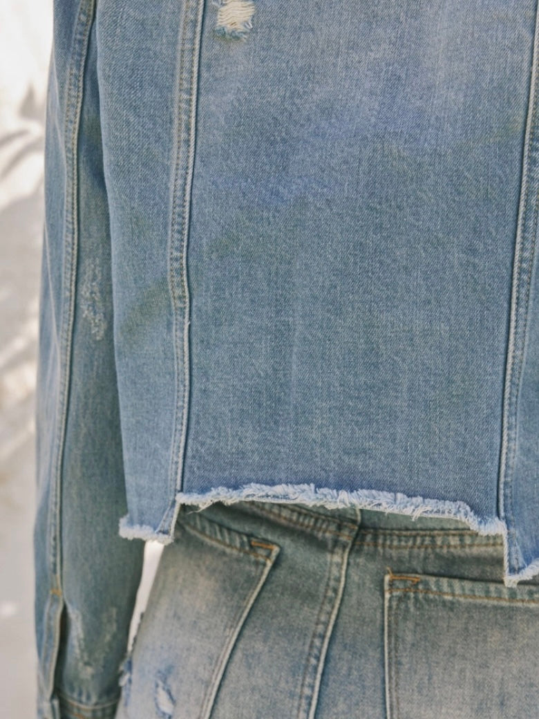 Raw Hem Blue Jean Jacket